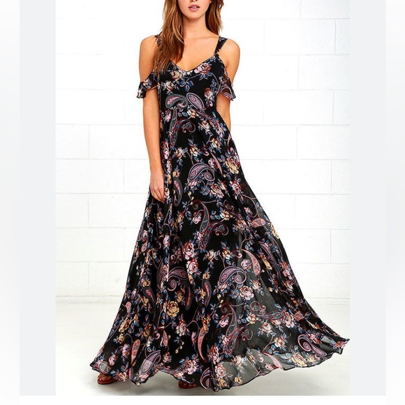 Lulu’s Dress Women’s Small Floral Maxi Full Off Shoulder Sleeveless Flowy Dress - Picture 1 of 11